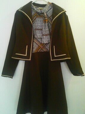 Vintage Berkertex Sleveless Dress & Matching Jacket Brown Formal Outfit 2 Piece
